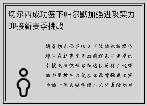切尔西成功签下帕尔默加强进攻实力迎接新赛季挑战